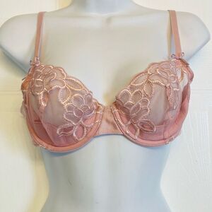 Wacoal 65781‎ Seductress Semi Demi Sheer Floral Embroidered Bra Size 34B Pink